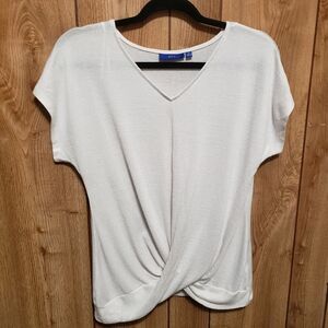 Short Sleeve Knotted  T-shirt Solid V Neck Loose Causal Top Small Off White
